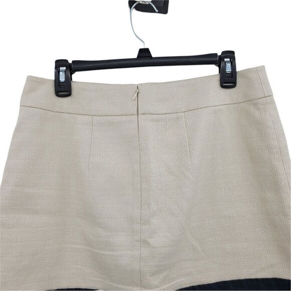 Ann Taylor Loft Tan Burlap Textured Linen Blend Navy Striped A-line Skirt Sz 8 - Picture 8 of 9